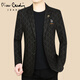 Pierre cardin woolen suit jacket men's autumn and winter business casual tweed suit single piece middle-aged daddy slim fit knit blue gray XL 180