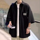 安初夏华夫格短袖t恤男士休闲套装夏季港风痞帅气衣服男装穿搭配三件套 米白外衣+棉白短T+黑灰裤 XL