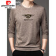 Pier Cardin high-end pure cotton long-sleeved T-shirt for men for men loose round neck sweatshirt for men autumn top T-shirt base shirt trendy men's clothing 9929 camel color 175/XL suggestion 135-150Jin [Jin equals 0.5 kg]