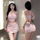 
Style bell sexy women's seductive deep V strap lace nightgown 2 pieces 80% off bed free sex pajamas Sakura top + hip skirt + T-trousers 6227 bow