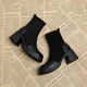 Lu Rang Song Frauen Martin Boots Frauenschuhe dicke Ferse plus Fleece-Stiefel Frühling und Herbst Neue High-End Korean kleine Knöchelstiefel modische kurze Stiefel Dünne Stiefel Schwarze Heel Höhe 6 cm 38