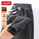 Baleno polar fleece pants men's autumn and winter new double-sided velvet thickened sweatpants men's loose leggings sweatpants official black #solid color L