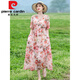 Pierre Cardin Estilo retro étnico Falda larga para mujeres Summer Reducir Madre M Mother traje de encaje de encaje que abraza el vestido de lino de algodón para el algodón de algodón 683 rosa 3xl