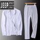 JEEP SPIRIT linen suit suit men's spring and autumn cotton and linen suit suit men's two-piece summer thin top and pants set Navy blue L 140-160Jin Jin equals 0.5 kg
