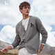 HAZZYS Men's Autumn and Winter Wool Sweater Solid Color Sweater Thin Wool Cardigan Men's ABYZD0BDF51 Gray GE XL (180/100A 50)