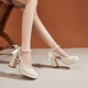 Daphne Chinese style skirt single shoes women thick heel heightened black high heel wedding shoes Mary Jane shoes beige 37