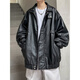 Zhidou Lederjacke Herrenherbst und Winter Amerikaner Retro gutaussehende streetähnliche lockere Gelegenheitsmotorradanzug PU Lederjacke WJS-W9274 Black M.