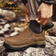 Jeep casual shoes for men in autumn and winter new first-layer cowhide shoes for the elderly, non-slip and wear-resistant business dad leather shoes, khaki standard leather shoe size 41