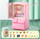 Miniatur-Szene Ornamente Mini Simulationsmöbel Doppelte Tür Kühlschrank Puppe Haus kleiner Modell Kinderspielhaus Spielzeug Blau Kühlschrank + frische Kiste + Obst- und Gemüse-Snack Set +