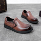 Chaussures en cuir à grande tête de Desler Version larges Round Toe Hooded Men's Chaussures For Business Casual Top Couche Cow Hide Lazy Chaussures formelles Brown 206177 Single Lower Large 41 (255 mm)