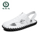 
Woodpecker 2024 summer genuine leather men's bag-toe soft-soled sandals wearing outdoor driving beach business high-end casual sandals M9855 black 38