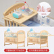 ULOP crib solid wood splicing large bed multi-functional mobile small apartment newborn bb bed double-layer baby rocking bed large bed + brown mattress + five-piece set, free mosquito net + nursing table