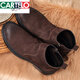 CARTELO leather boots men's genuine leather autumn and winter zippered boots men's Martin boots overfur men's shoes high top leather shoes men's toe layer cowhide brown. Genuine leather 15605 plus velvet inner 44