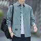 Camisa de Hot Hot Spring y Summer Free Camiseta para hombres Camisa de trabajo de manga larga Camisa de trabajo para hombres Versátiles de dos piezas 815 [Green Green + Khaki] L [120-140Jin [Jin es igual a 0.5 kg]]]