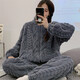 加绒睡衣女秋冬保暖加厚珊瑚绒家居服开衫拉链简约纯色法兰绒套装 HS983米白提花拉链 M