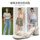 
ZHR Sandals for women in summer elegant one-length strap thick heels for women gentle solid color high heels for women Y683 apricot color 39
