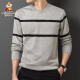 Scarecrow (MEXICAN) sweater for men, Korean version, versatile and simple, men's velvet slim round neck striped bottoming sweater 9F125190078 Gray XL