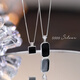 QUAMER999 sterling silver necklace women's black square brand clavicle chain 2024 new light luxury 99 pure silver black long brand pendant necklace