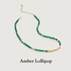 Amber Lollipop Emerald Necklace Women's Broken Silver Beaded Collarbone Necklace Anniversary Birthday Gift for Girlfriend and Wife