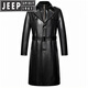 JEEP SPIRIT long knee-length leather jacket for men, down-lined leather windbreaker, winter jacket, sheepskin coat, genuine leather down jacket, plus fleece, detachable inner collar and inner placket, 5XL/200 size