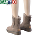 卡帝乐鳄鱼（CARTELO）品牌高级感真皮羊皮毛一体雪地靴女款新款冬季厚底加绒加厚雪地棉 卡其色 35