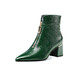 Foot-face pointed-toe women's short boots new European and American patent leather fashionable women's boots autumn and winter thick heel single boots high heel boots Martin boots green front zipper ankle boots and nude boots green single 37