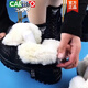 卡帝乐鳄鱼（CARTELO）真皮雪地靴女冬季皮毛一体加厚马丁靴保暖防滑加绒东北棉短靴 (长白绒)黑色 37