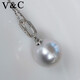 V&C 18K diamond Australian white pendant simple model 11-12MM cold light flawless Australian seawater white pearl necklace 18K+ diamond (excluding chain) 11-12MM