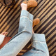 
Geman pregnant women light-colored wide-leg jeans wearing summer thin style slim and stretch straight pants fashionable small cropped pants blue - belly-rest M