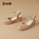 ZHR sandals for women, lightweight cowhide shoes for women, round toe heightening, heeling, women's series S223 nude color 37