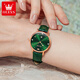 Olius Swiss certified watch women's fashion watch waterproof belt women's watch retro small green watch female student watch 5505-green leather rose green watch women's watch