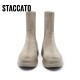 Las nuevas botas de calcetín de moda de Sijiatu botas elásticas botas delgadas de las botas de tubos medios gruesos botas para mujeres S9930DZ3 Apricot de sensación de terciopelo (single) 35