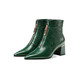 Foot-face pointed-toe women's short boots new European and American patent leather fashionable women's boots autumn and winter thick heel single boots high heel boots Martin boots green front zipper ankle boots and nude boots green single 37