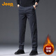 JEEP吉普加绒加厚高端男士休闲裤男2025秋冬新款商务直筒纯棉长裤子男