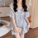 另约2024新款睡衣女夏季棉质短袖田园风碎花少女生甜美夏天薄款家居服 M1283LA 小粉花 蓝色 L