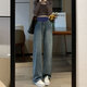 Yunshun Mutterschaftsjeans mit Bauchunterstützung im Frühling und Herbst, die Jeans gerade mit Breitenbeinhosen lose Mutterschaft Outfit lässig Slim und Drucken gerade Jeans Retro Blue Blue Bauch Stütze zufällige Hose L105-120)
