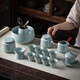 Gold inlaid jade imitation Song Dynasty Ru kiln tea set, complete set of household ceramic kung fu tea sets, teapots, lids, bowls, tea cans, gift boxes, Haoran side handle imitation Song Dynasty Ru kiln large set