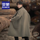 ROMON Light Luxury Spring and Autumn Wool Double-sided Wool Coat Men's Mid-Length Thickened Over-the-Knee Windbreaker High-Quality Jacket Men Gray Green (70% Sheep Wool) S Recommended (110Jin Jin is equal to less than 0.5 kg)