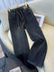 Xuan Mulins New Damen Long Ärger lose modische Hemd mit mittlerer Länge elastischer Taillenjeans für den Frühling der Frauen, Herbst und Winter 2024 Neue Hochtaille 1278 Blue S 80-95