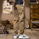 Jeep (JEEP) American genuine Jeep high-end pure cotton casual pants for men's autumn and winter trendy brand elastic waist tying feet Harem work pants camel color [same style in the counter] XL Recommendation 140-160Jin [Jin equals 0.5 kg]