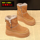 DIDERRA EURENTE Lederschwamm Kuchen Schneestiefel für Frauen 2025 Frühlings- und Herbst-neuer Stil plus samter warm dicke Sohle Höhe Erhöhen Sie 9 cm Nicht rutschfeindliche Baumwollschuhe 9 cm Kamelfarbe [Cowhide] 34 (220 mm)