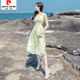 Pier Cardin Summer Usor 2025 Nouvelle femme chic pour femmes, robe à suspension de taille de tempérament sexy de la taille, robe sans manches jaune-green XL, suggère 115--125jin [Jin est égal à 0,5 kg]