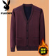 Playboy (PLAYBOY) velvet thickened knitted cardigan V-neck men's winter business casual cardigan sweater jacket dad outfit 3126 dark gray velvet thickened XL (recommended 120-150Jin Jin equals 0.5 kg)