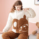 Fenten couple's pajamas autumn and winter quilted plus velvet stand-up collar anti-static long-sleeved pajamas set cartoon bear home clothes off-white-women's M