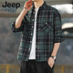 JEEP SPIRIT美式复古格子长袖衬衫男士春秋季2025新款宽松韩式工装衬衣外套潮 K12301黑色+K12108白色 M