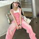 
Girls Spring Clothing Set 2025 New American Retro Children's Overalls Fashionable Autumn and Summer Girls Two-Piece Set Vest 140cm