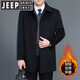 JEEP SPIRIT春秋羊毛呢子大衣中老年男士加厚翻领外套保暖大码扣子款夹克 黑色中长款【加绒】 185/96A 155-175斤