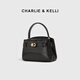 CHARLIE&KELLI CK brand light luxury bag women's bag crocodile pattern Kelly bag women's handheld crossbody bag Valentine's Day birthday gift black Beijing warehouse delivery free brand gift bag
