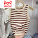 MiiOW Camisola a Rayas Ropa Exterior de Verano para Mujer Sin Mangas Top de Seda de Hielo de Lujo Ligero Camisa Corta de Punto de Primavera Blanco Talla única