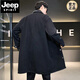 JEEP SPIRIT牛仔风衣男中长款冬季薄绒加厚潮流胖子宽松大码羊羔毛棉衣外套男 黑色5010J 3XL